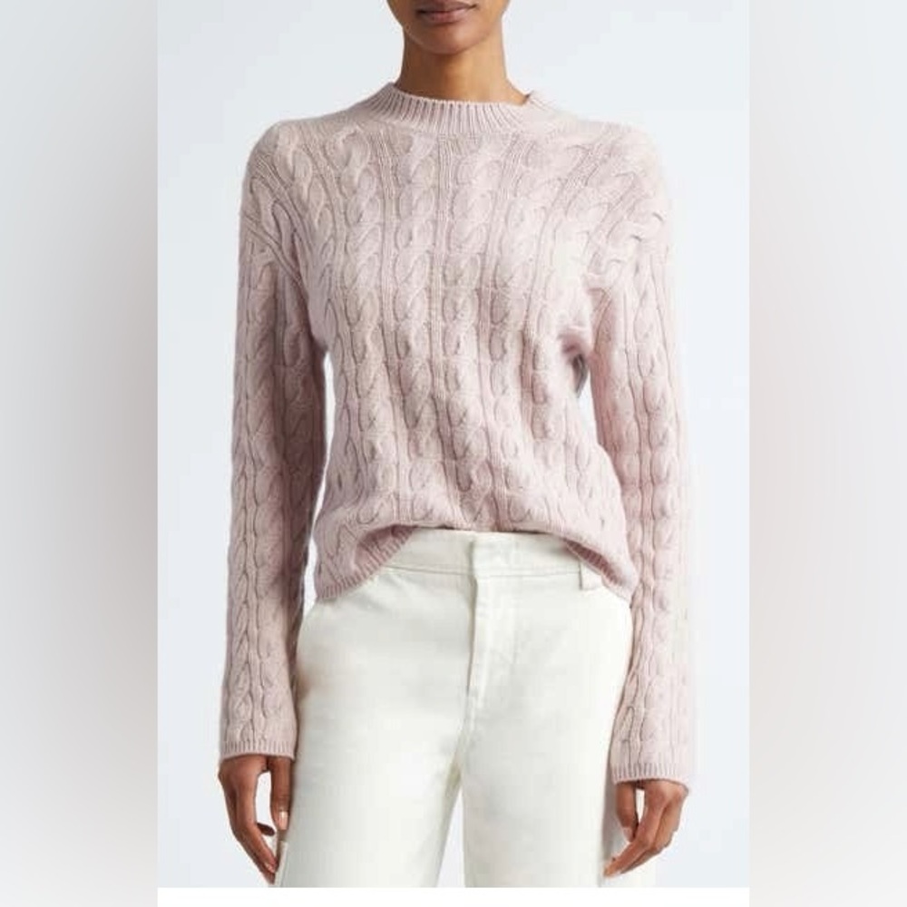 Vince Wool cashmere cable crew seater baby pink